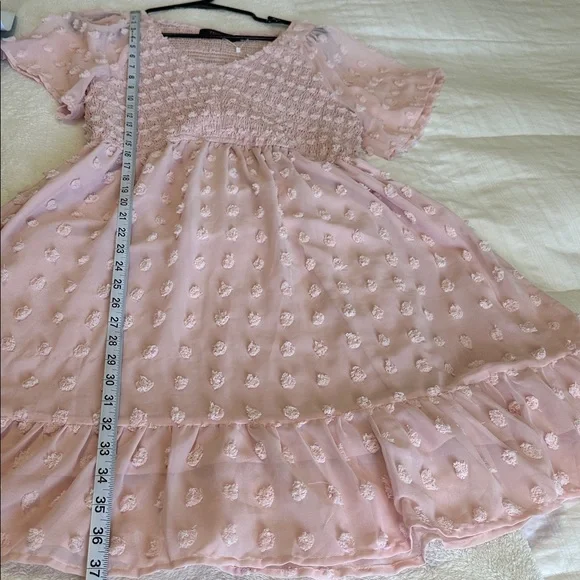 Pink Flowy Babydoll Textured Short Sleeve Dress Size Large - Picture 8 of 11